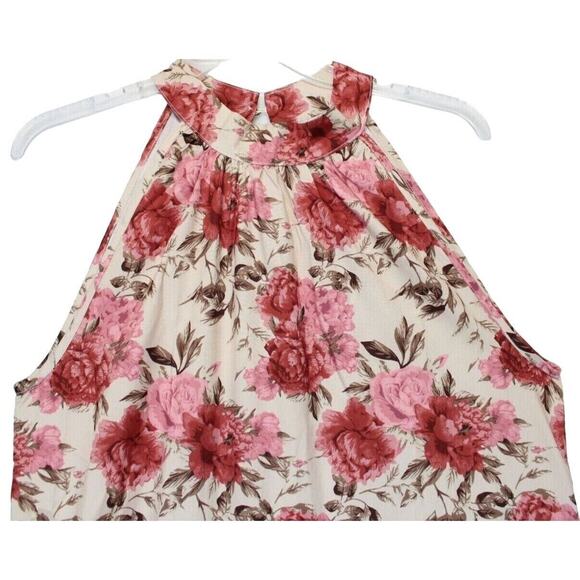 Shein Maxi Dress Halter Neck Women L Satin Beige Pink Floral Summer Beach - Picture 9 of 16